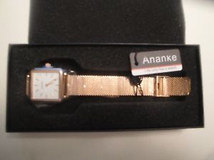 【送料無料】ananke stainless steel mesh quartz wrist watches waterproof square analog lady