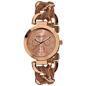 【送料無料】womens akribos xxiv ak564rg two time zone date quartz link bracelet watch