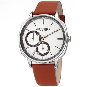 【送料無料】spring release mens akribos xxiv ak1022tn multifunction tan leather watch