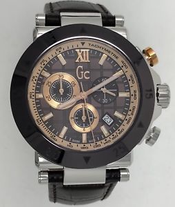 【送料無料】guess collection mens chronograph watch gc1 brown ceramic bezel leather swiss