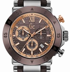 【送料無料】guess collection mens chronograph watch gc1 brown ceramic bezel leather swiss