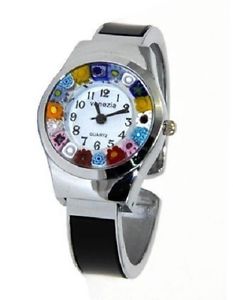 【送料無料】orologio donna nero acciaio molla watch in vetro di murano murrina millefiori 【送料無料】orologio donna nero acciaio molla watch in vetro di murano murrina millefiori