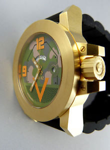 楽天hokushin【送料無料】m1 abrams tank watch in camo swiss gmt quartz amp; sapphire crystal 18k gold plate