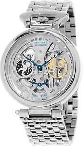 【送料無料】stuhrling mens special reserve 797 automatic wind skeleton dual time ampm watch