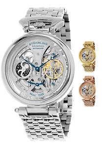 【送料無料】stuhrling mens special reserve 797 automatic wind skeleton dual time ampm watch
