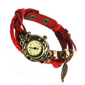 【送料無料】montre bracelet cuir multirang quartz thalie rouge