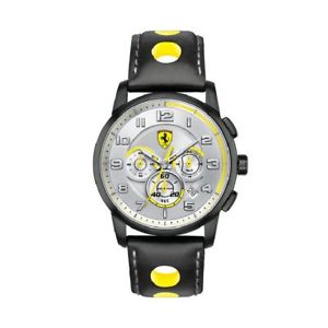 【送料無料】orologio cronografo uomo ferrari sport 0830056 acciaio brunito pelle nero chrono