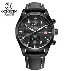 【送料無料】mens date timer leather watch multifunction movement sports quartz watch