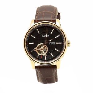 【送料無料】bulova mens automatic collection 97a109 brownrose gold analog leather watch