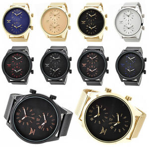 【送料無料】luxury oversized dual time watch big daddy fashion designer mesh strap steel