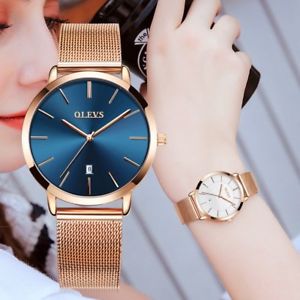 楽天hokushin【送料無料】olevs woman watch luxury women watches ladies gold steel strap quartz date