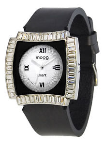 楽天hokushin【送料無料】moog paris montre femme avec cadran blanc amp; noir bracelet noir