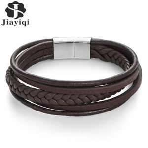【送料無料】jiayiqi fashion genuine leather bracelet men stainless steel bracelets braided r