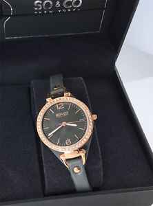 【送料無料】soamp;co york womens 50611 soho rosetone grey slim leather strap watch