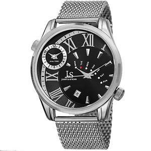 【送料無料】mens joshua amp; sons jx112ssb two time zone date complication mesh bracelet watch