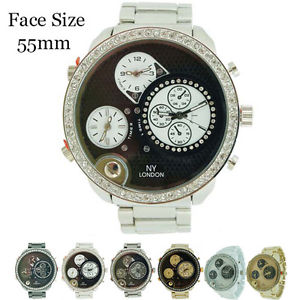 【送料無料】mens ny london 3 timezone cz jumbo watch 55mm