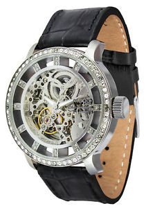 【送料無料】montre femme automatique avec cadran squelette, bracelet noir