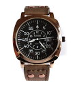 【送料無料】42mm pilots rose gold pvd aviators military date quartz brown studs strap watch