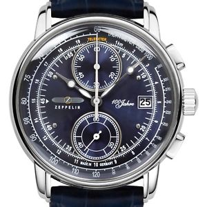 【送料無料】zeppelin 86703 100 jahre zeppelin stahl leder blue chronograph 42mm date neu