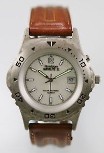 【送料無料】armitron watch mens brown leather stainless steel silver 30m white date quartz