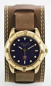 【送料無料】relic watch mens blue stainless gold brown leather 50m water resist blue quartz