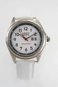 【送料無料】lorus sports white mens stainless silver white leather 50m date quartz watch