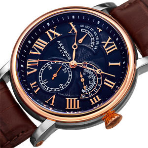 【送料無料】mens akribos xxiv ak1003rgbu quartz 24hr day multifunction brown leather watch