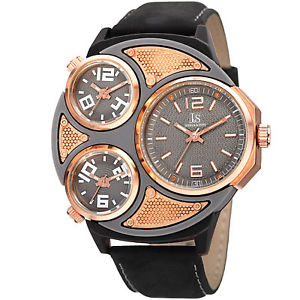【送料無料】mens joshua amp; sons jx105rgbk triple time zone genuine leather strap watch 【送料無料】mens joshua amp; sons jx105rgbk triple time zone genuine leather strap watch