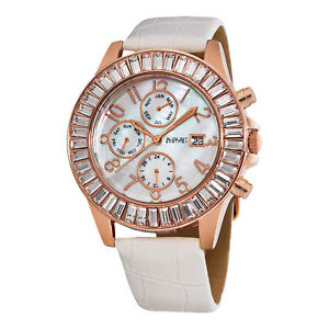 【送料無料】womens august steiner as8037rgw two time zone crystal baguette bezel date watch