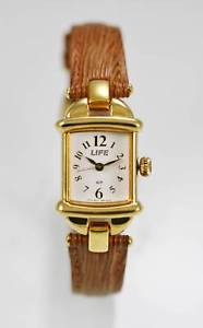【送料無料】life watch women white stainless steel gold water resistant brown leather quartz