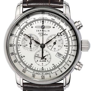 【送料無料】zeppelin 76801 100 jahre zeppelinedelstahl 42 mm alarmchronograph neu