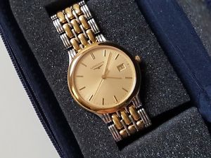 【送料無料】gents stainless steel gold plated longines quartz wrist watch travel case