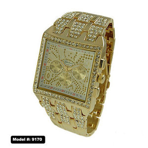 【送料無料】hip hop mens gold plated cubic zirconia cz geneva bling iced out wrist watch