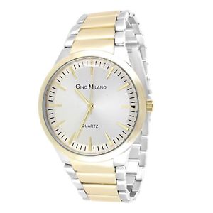 【送料無料】wrist watch for men women sharp matte finish gold silver two tone round casual