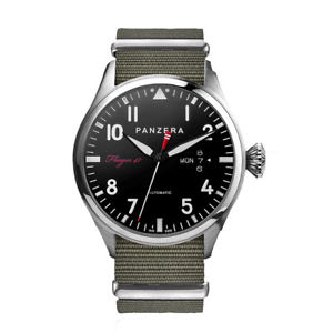 【送料無料】panzera flieger 47 automatico acciaio pilot nero tessuto verde orologio uomo