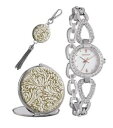 yzmonsoon ladies crystal stones set watch, mirror amp; key ring set mo5000