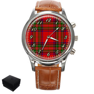 【送料無料】stewart scottish clan tartan gents mens wrist watch gift box engraving