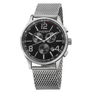 【送料無料】 mens akribos xxiv ak719ssb silvertone swiss quartz chronograph mesh watch