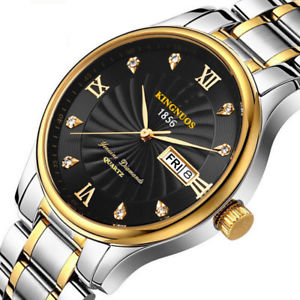 楽天hokushin【送料無料】luxury golden stainless steel wrist watch mens business xmas gifts for him son