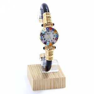 【送料無料】orologio nero watch in vetro di murano murrina millefiori