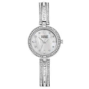 【送料無料】badgley mischka ba1395mpsv womens 28mm silver tone crystal accent watch, nib