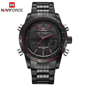 【送料無料】naviforce mens fashion sports all stainless steel quartz digital analog watch