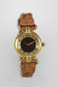 【送料無料】relic mood watch women water resistant stainless gold steel leather brown quartz
