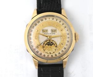 【送料無料】neues angebot1940’s man’s movado moonphase 3calendar gold shell wrist watch