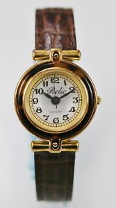 【送料無料】relic watch womens brown leather stainless steel gold water resist white quartz