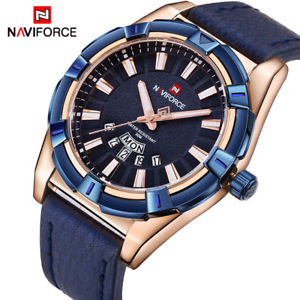 ̵ naviforce luxury blue gold mens quartz watches casual leather gifts for him