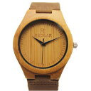 【送料無料】mens bamboo wood watch fashion and casual gifts with genuine leather strap