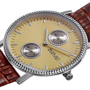 【送料無料】 mens august steiner as8048br slim quartz 24 hour brown leather strap watch