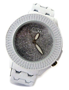【送料無料】bling mrster all white rubber coated metal strap hiphop bling watch