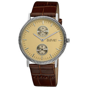 【送料無料】 mens august steiner as8048br slim quartz 24 hour brown leather strap watch